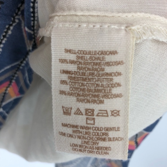 Free People Cream & Blue Patterned Dress V Neck Front Medium - Picture 5 of 7